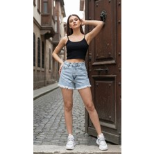Lmb Kadın Jeans Denim Şort Paçası Püsküllü Günlük Esnek Denim Kot Şort Yeni Sezon