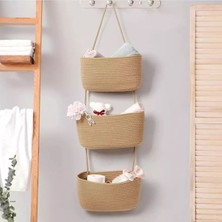 UltraMint 3’lü Askılı Jüt Sepet Seti, Mutfak ve Banyo Için Organizer
