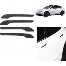 Oto Aksesuarcım Tesla Model 3 Y Uyumlu Karbon Dış Kapı Kolu Koruyucu Kaplama Seti 4 Lü Siyah