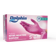 Dolphin Nitril Muayene Eldiveni Pembe Renk S Beden 100 Adet Gıda ve Temizlik İçin Uygun
