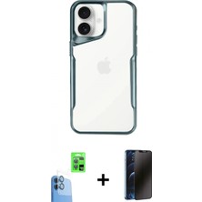 İlk El Grup Pilelistore™ iPhone 16 Kılıf Akış Çizgi Koleksiyonu - Siyah 3D Antistatik Hayalet Cam Ekran Koruyucu + Raze Metal Kamera Lens - Lt