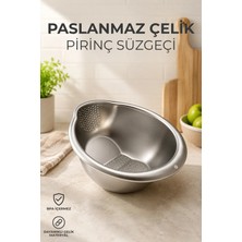 Nandy Home Paslanmaz Çelik Pirinç Süzgeci – Eğimli Tabanlı Çok Amaçlı Mutfak Süzgeci 27,5 cm
