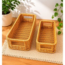 UltraMint 2'li Dikdörtgen Hasır Rattan Organizer Sepet Seti