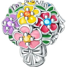 Dangle Renkli Çiçekler Gümüş Charm