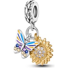Fubena Güneş ve Kelebek Sallantılı Gümüş Charm