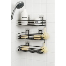 UltraMint 3 Katlı Siyah Banyo Duvar Rafı, Şampuan ve Duş Organizer