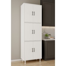 Aeka AE-3015 Mercan Beyaz/beyaz 6 Kapaklı Çok Amaçlı Dolap Raflı Mutfak Kiler Banyo 195*63*35 Çok Amaçlı Dolap