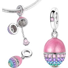 Fubena Pembe Taşlı Açılabilir Sürpriz Yumurta Sallantılı Charm