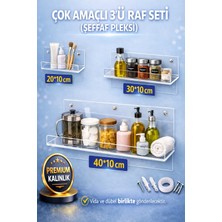 UltraMint 3'lü Çok Amaçlı Şeffaf Pleksi Raf Seti (20, 30, 40 Cm)