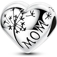 Fubena Karahindiba ve Mom Yazılı Kalp Boncuk Charm