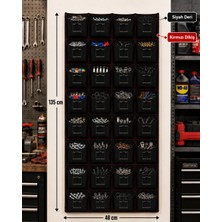 Kavrazy Oto Tamirci Duvar Tipi Çok Amaçlı Organizer Avadanlık 32 Gözlü Siyah Deri Kırmızı Dikişli 135X48 cm