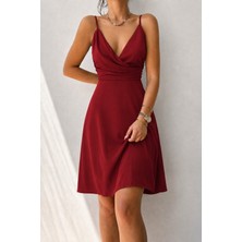 Gökyüzü Moda Kadın Askılı Kruvaze Yakalı Kısa Janjan Elbise