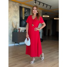Bet's  Kadın V Yaka Yırtmaç Detaylı Midi Boy Elbise