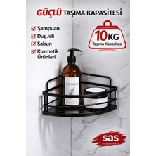 UltraMint Siyah Metal Duş Köşe Rafı, Ayarlanabilir ve Yapışkanlı, Pratik Kullanım