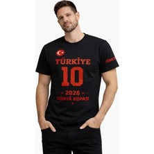 Marsilyan- Erkek Türkiye Baskılı Tişört 2026 Dünya Kupası Taraftar Forma T-Shirt - Siyah