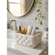 UltraMint Yumuşak Dokulu, Şık Kapitoneli Banyo Düzenleyici Sepet 20X15X8 cm