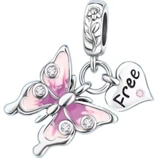 Fubena Pembe Özgür Kelebek Salllantılı Charm