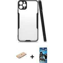 Pileli Store Pilelistore™ iPhone 11 Pro Max Kılıf Atlas Asil Serisi - Siyah 34D Izgaralı Cam + Renkli Kamera Lens Koruma Cam - Mı