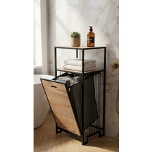 UltraMint Çift Raflı Siyah Metal Banyo Düzenleyici ve Kirli Sepetli Organizer
