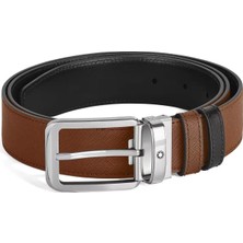 Montblanc Dikdörtgen Tokalı Kızıl Kahve - Siyah 30 mm Çift Taraflı Deri Kemer 221014