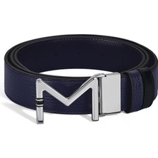 Montblanc Meisterstück Tokalı Mavi - Siyah 35 mm Çift Taraflı Deri Kemer 221094