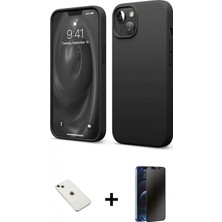 Pileli Store Pilelistore™ iPhone 14 Kılıf Kozmos Yansıma Özel Seri - Siyah 3D Antistatik Hayalet Cam Ekran Koruyucu + Diamond Kamera Lens - Pe