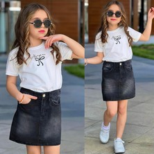 Ay Kids Kız Çocuk Beyaz Basic Tişört & Siyah Mini Etek Kombini – Şık ve Günlük Stil 2642