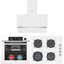 Simfer 11 Fonksiyon Steam Master Beyaz 3'lü Ankastre Set (Fırın + Ocak + Davlumbaz)