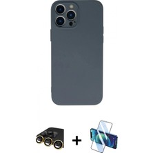 Pileli Store Pilelistore™ iPhone 13 Pro Max Kılıf Ahenk Serisi - Siyah 3D Antistatik Cam Ekran Koruyucu + Raze Metal Kamera Lens - Gd