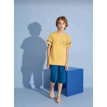 Ay Kids Erkek Çocuk  Baskılı Kapri Şortlu Pijama Takımı – Yazlık Rahat Takım 3943-
