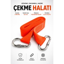 Nzb Turuncu 3 Metre Çift Kilitli Karabinalı Dayanıklı Çekme Halatı 5 cm En (1 Adet) Çeki Halatı