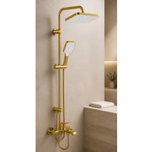İsaoğlu Yapı Mat Gold Duş Sistemi ve Alt Bataryası Valentini Mat Altın Premium Duş Seti