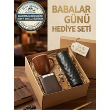 Deer Deri Hakiki Deri El İşçiliği Mekanizmalı Cüzdan, Anahtarlık, Kupa, Termos Seti Babalar Günü Hediyesi