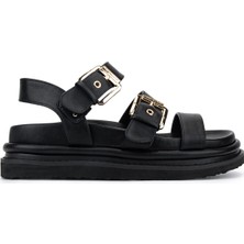 Janet&janet Kadın Suni Deri Siyah Düz Sandalet 1215 J690 Bn Sndlt Y26 Black