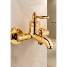 İsaoğlu Yapı Parlak Gold Rustik Banyo Bataryası Retro Duş Armatürü Pirinç Paslanmaz Gold Altınbatarya