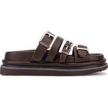Janet&janet Kadın Suni Deri Kahverengi Düz Terlik 1215 J693 Bn Trlk Y26 Dark Brown