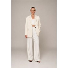 Thalure Kadın Beyaz Keten Blazer