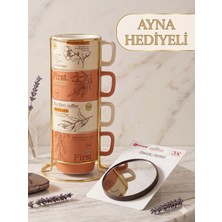 Tohana Gold Metal Standlı Dörtlü Porsleen Kupa 200 ML Vantuzlu Makyaj Aynası Hediyeli