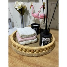 UltraMint Ahşap Boncuklu Hasır Banyo Düzenleyici Sepet, 27 cm Çap