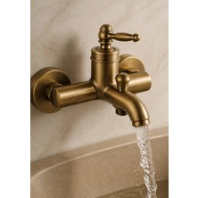 İsaoğlu Yapı Antik Gold Rustik Banyo Bataryası Retro Duş Armatürü Pirinç Paslanmaz Eskitme Gold Batarya