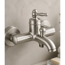 İsaoğlu Yapı Mat Krom Rustik Banyo Bataryası Retro Duş Armatürü Pirinç Paslanmaz Mat Gümüş Inox Batarya