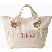 Chloe Chloé Kids Logolu Deri Detaylı Kız Çocuk Kanvas Sepet Çanta