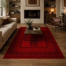 Giza Home Afgan Türkmen Otantik Desenli Dokuma Kırmızı Oturma Odası Salon Mutfak Halısı Yolluk 7456A