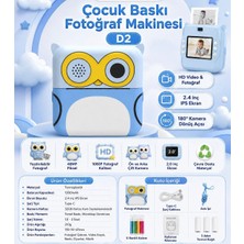 Yms Çocuk Kamerası Dijital Hd Video Kayıt ve Fotoğraf Termal Resim Kağıt Baskılı Yazıcı