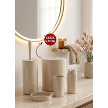UltraMint Bej Yuvarlak 5'li Banyo Seti, Şık ve Kullanışlı Tasarım