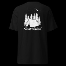 Social Distance Kamp Çadır Orman Doğa Sessizlik Baskılı Unisex Pamuklu Tişört
