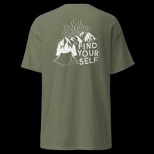 Find Yourself Kendini Keşfet Dağ Kamp Doğa Baskılı Unisex Pamuklu Tişört