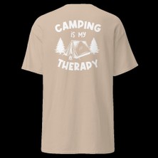 Camping Is My Therapy Kamp Çadır Doğa Baskılı Unisex Bisiklet Yaka Tişört