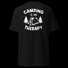 Camping Is My Therapy Kamp Çadır Doğa Baskılı Unisex Bisiklet Yaka Tişört