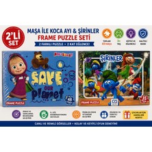 Ca Games 🧩 2’li Frame Puzzle Seti – Maşa ile Koca Ayı 48 Parça & Şirinler 35 Parça